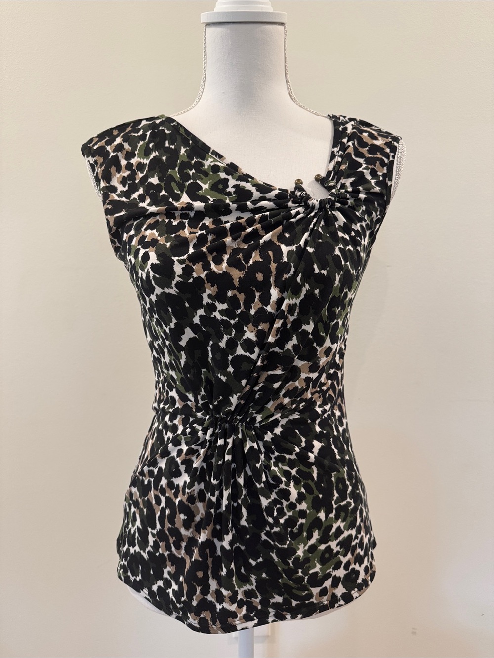 Laundry By Shelli Segal Leopard Print Top in Black, Olive & Tan
